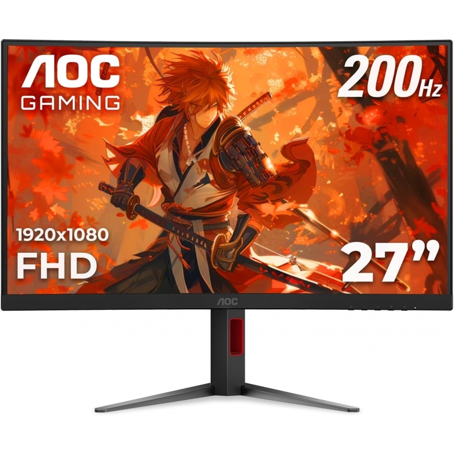 MONITOR GAMER CURVO AOC C27G4H2 /  PANEL VA / 200 HZ / TIEMPO DE RESPUESTA 1 MS / AMD FREE SYNC / COLOR NEGRO Y ROJO / HDMI / VGA / DP / ASPECTO 16:9 / RESOLUCION 1920 X 1080 / BRILLO 300 CD/M2