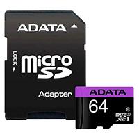 MEMORIA ADATA MICRO SDHC 64GB UHS-I CLASE 10 C/ADAPTADOR (AUSDX64GUICL10-RA1)