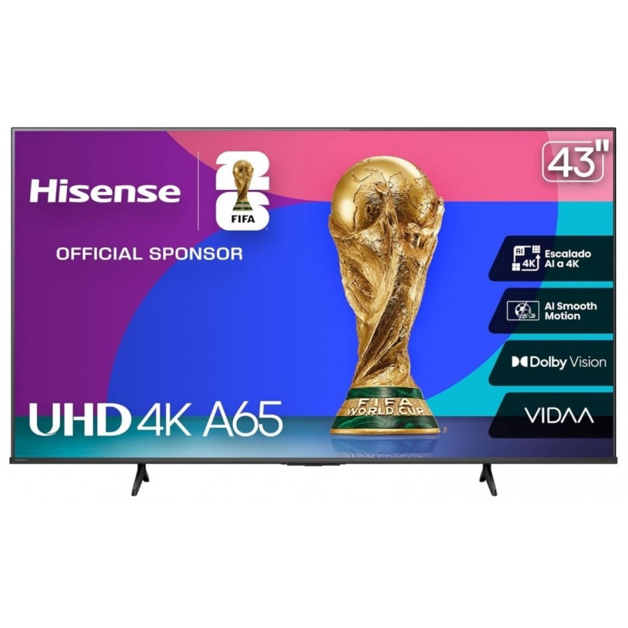 TELEVISION 43 PULGADAS LED HISENSE 43A65NV SMART VIDAA TV, UHD 4K, DOLBY VISION, DTS VIRTUAL X, WIFI