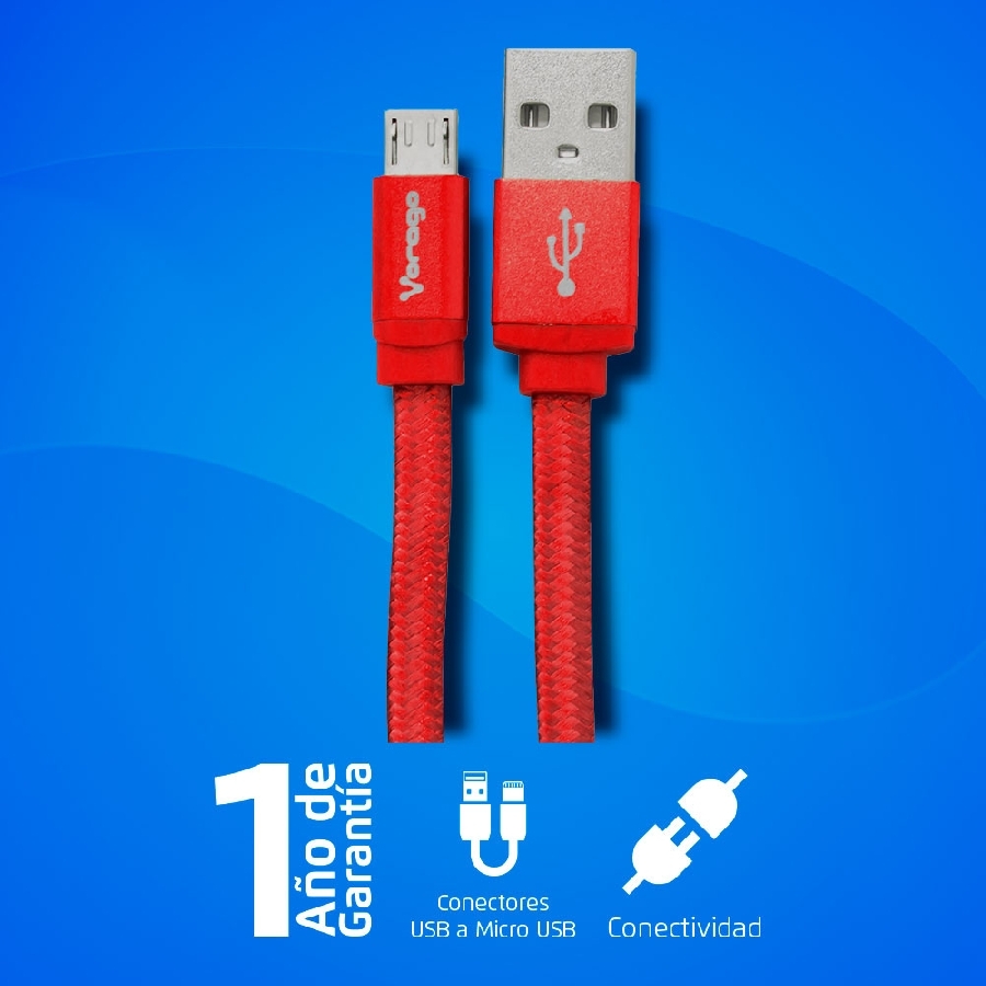 CABLE USB VORAGO CAB-113 USB 2 A MICRO USB 1METRO BOLSA ROJO