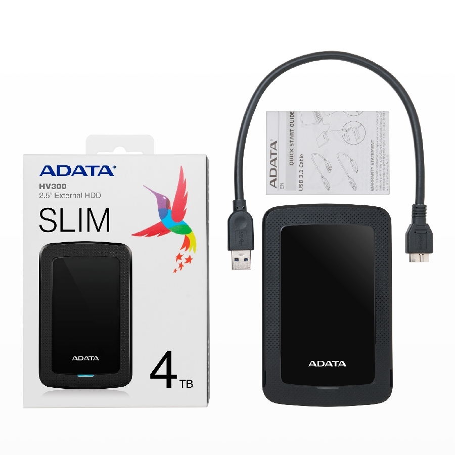 [HD-1788] DISCO DURO EXTERNO ADATA HV300 4TB PORTATIL 2.5 USB 3.2 WINDOWS MAC LINUX DASHDRIVE SLIM COLOR NEGRO (AHV300-4TU31-CBK)