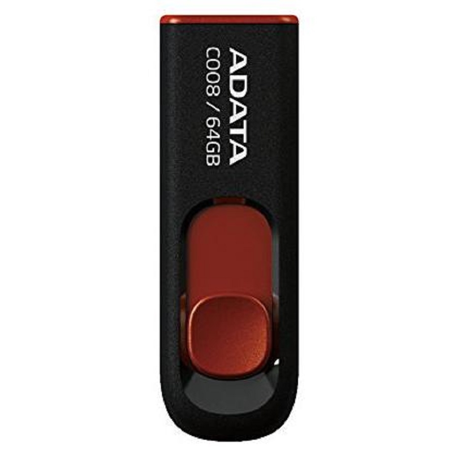 MEMORIA ADATA 64GB USB 2.0 C008 RETRACTIL NEGRO-ROJO ( AC008-64G-RKD)