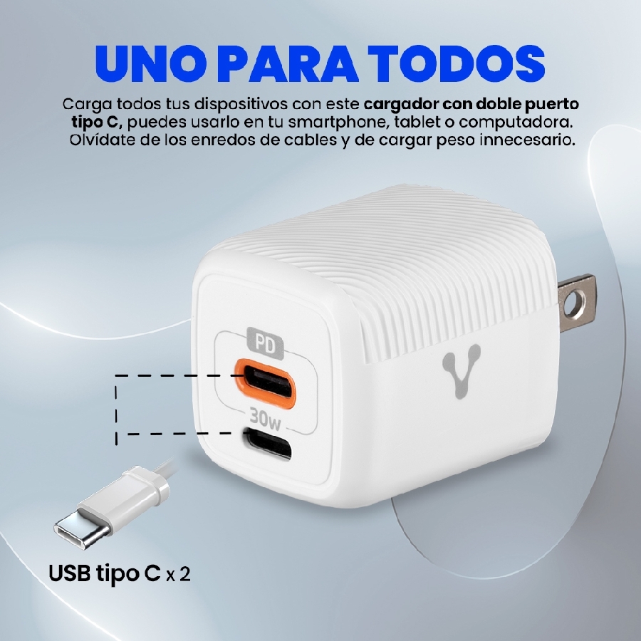 CARGADOR PARA PARED AU-355 FAST CHARGE 3.0 A 1 USB C 30W BLANCO