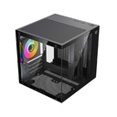 GABINETE GAMER BALAM RUSH TANK GLOW MINI 3500 / MINI TORRE / MICRO-ATX, MINI ITX / INCLUYE 3 VENTILADORES ARGB 120 MM / CRISTAL TEMPLADO / NEGRO / BR-943871