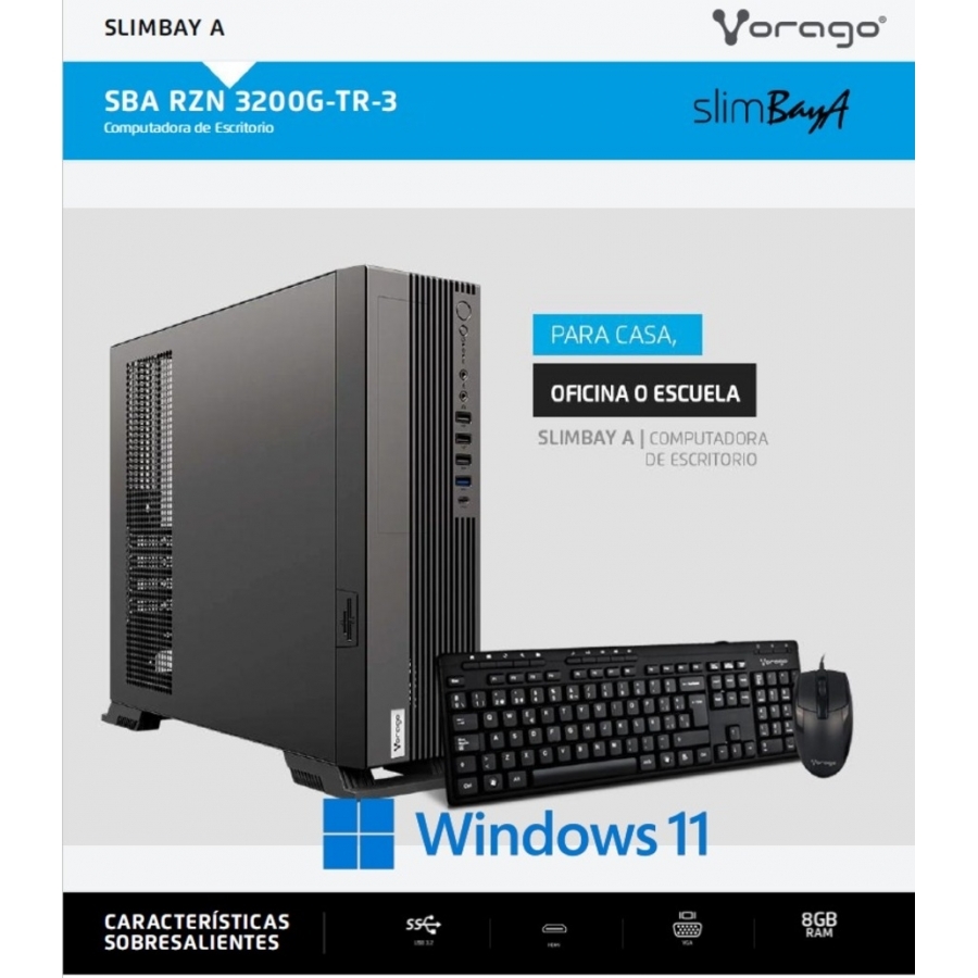COMPUTADORA VORAGO SLIMBAY A RZN 3200G 8GB 240GB SSD NODVD WIN TRIAL KM-302