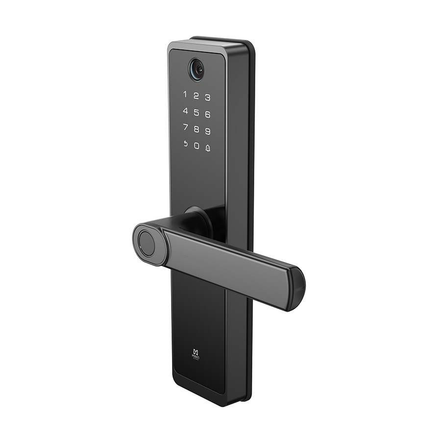 CERRADURA INTELIGENTE CON CáMARA Y TIMBRE, DETECCIóN DE HUELLA DACTILAR, TARJETA RFID, CONECTIVIDAD WIFI, COMBINACIóN NUMéRICA Y LLAVE FíSICA, DE ALEACIóN DE ALUMINIO Y CRISTAL TEMPLADO.