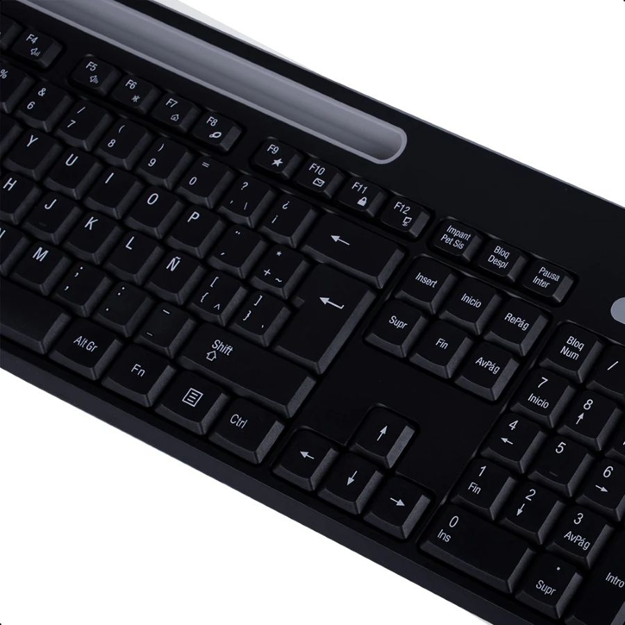 KIT TECLADO Y MOUSE - TECHZONE - TZCOMBINA06 - INALAMBRICO USB A - BATERIAS AA/AAA - RANURA SOPORTE PARA MOVIL 8 PULGADAS
