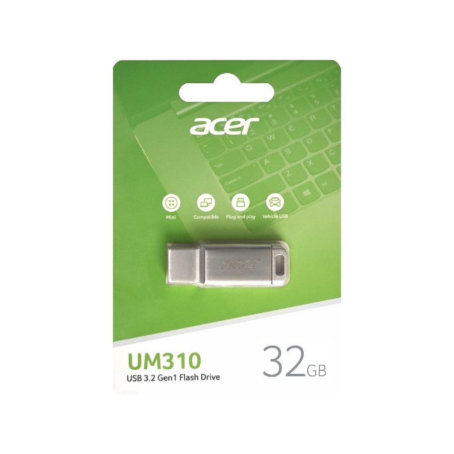 [RAM-4486] MEMORIA USB 32GB UM310 ACER 3.2 LECT. 120MB/S ESCRIT. 90MB/S COLOR METALICO BL.9BWWA.580
