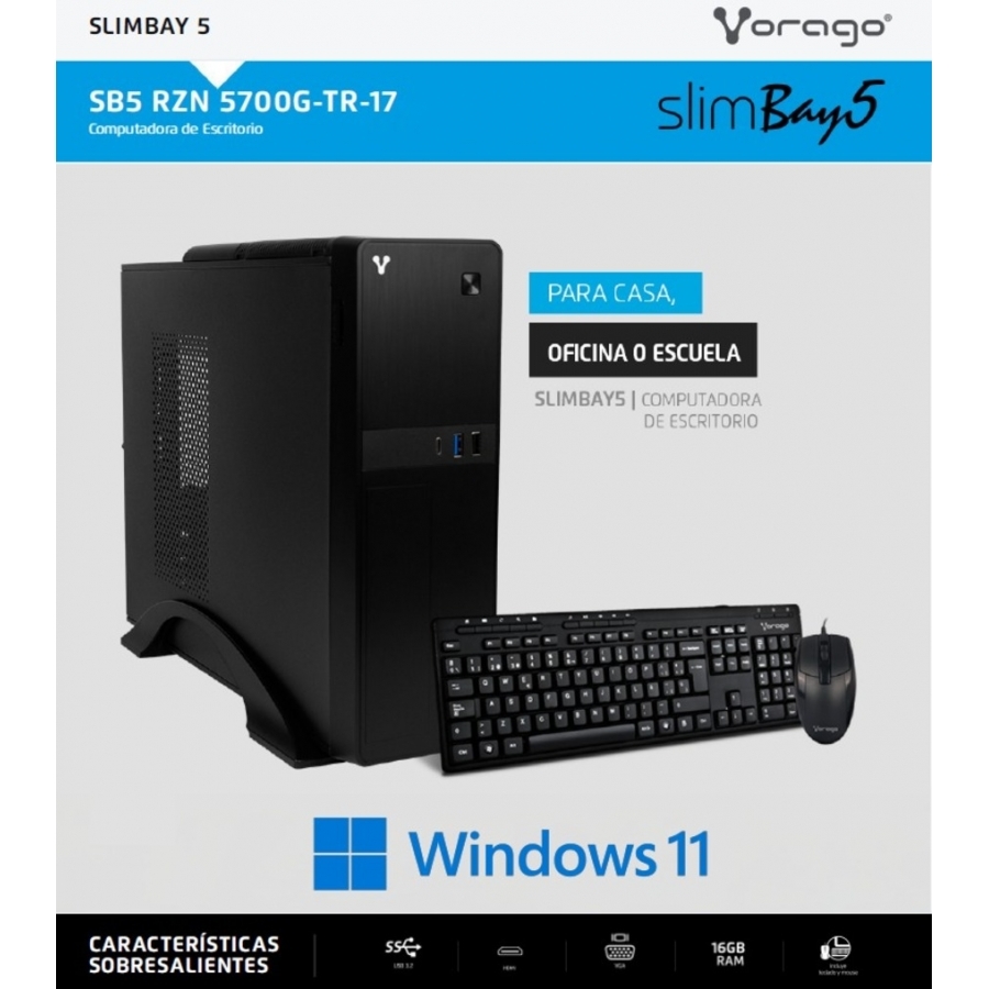 [PC-7013] COMPUTADORA / VORAGO / SLIMBAY 5 / PROCESADOR: RYZEN 5700G / RAM: 16GB / ALMACENAMIENTO: 512GB M.2  / SISTEMA: WINDOWS 11 TRIAL (1 MES DE PRUEBA)