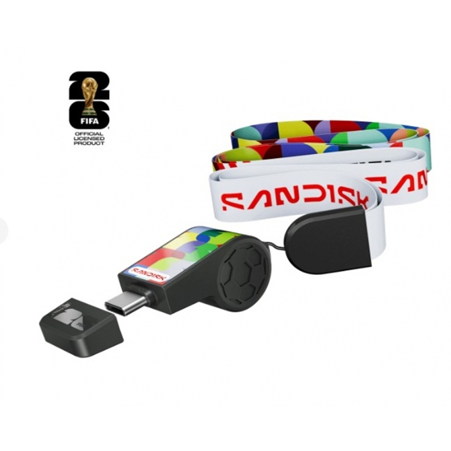 MEMORIA SANDISK 128GB USB TIPO-C EDICION COPA MUNDIAL FIFA 2026 NEGRA LECT.300MB/S  SDCZIA-128G-G46