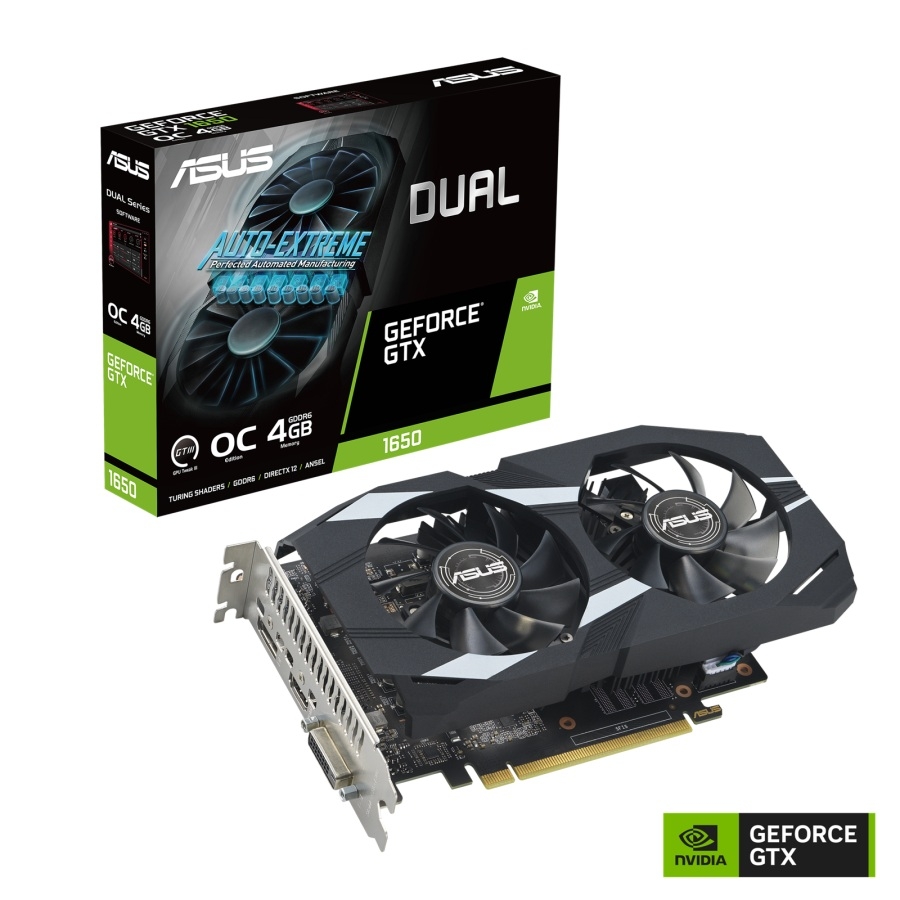 TARJETA DE VIDEO ASUS NVIDIA GTX1650 /PCIE X16 3.0 /4GB DDR6 /HDMI /DP /DVI /ESTANDAR /GAMA MEDIA