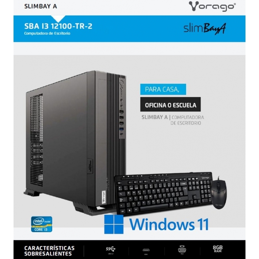 COMPUTADORA VORAGO SLIMBAY A CORE I3 12100 8GB 240GB SSD NODVD WIN TRIAL