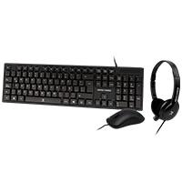 [KB-903] KIT TECLADO / MOUSE / DIADEMA CON MICROFONO INTEGRADO ALAMBRICOS CONECTOR USB / 3.5MM PERFECT CHOICE - NEGRO