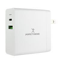 ADAPTADOR CARGADOR DE CORRIENTE DE 65W PUERTOS USB-A/USB-C PERFECT CHOICE - BLANCO