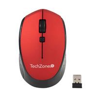 [MS-1442] MOUSE - TECHZONE - TZ19MOU01-INAR - OPTICO - INALAMBRICO - BATERIA AA - 1600 DPIS ERGONOMICO ROJO