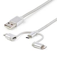 CABLE TRENZADO DE 1M USB A LIGHTNING USB-C Y MICRO USB - CABLE CARGADOR PARA TELFONO CELULAR IPHONE IPAD TABLET - STARTECH.COM MOD. LTCUB1MGR