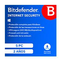 [SWS-3833] ESD BITDEFENDER INTERNET SECURITY / 5 USUARIOS / 2 AÑOS (ENTREGA ELECTRONICA)